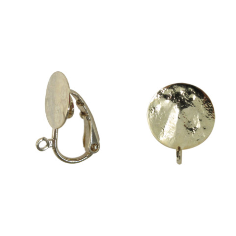 Clip Disco Martellato Ã¸15mm con anellino in Ottone 10pz Oro Light